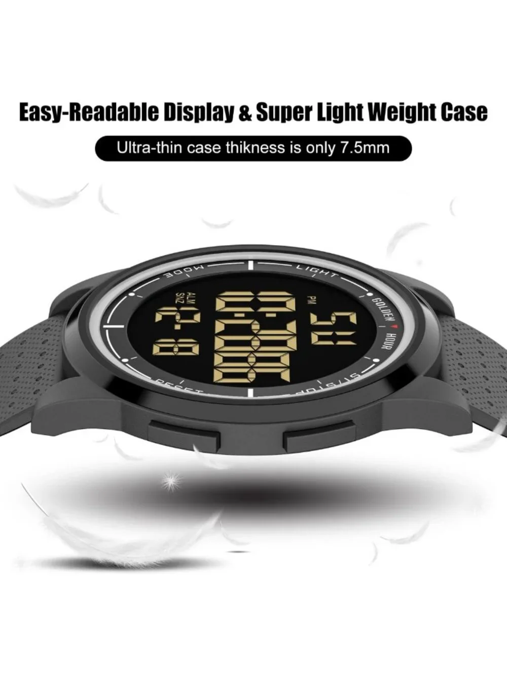 Ultra-Thin Minimalist Waterproof Digital Sports Watch for Men & Women - Rubber